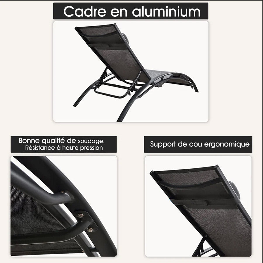 PURPLE LEAF Patio Chaise longue Ensemble de 3 Chaise longue d'extérieur Plage Piscine Bain de soleil Chaise longue inclinable, Table d'appoint incluse