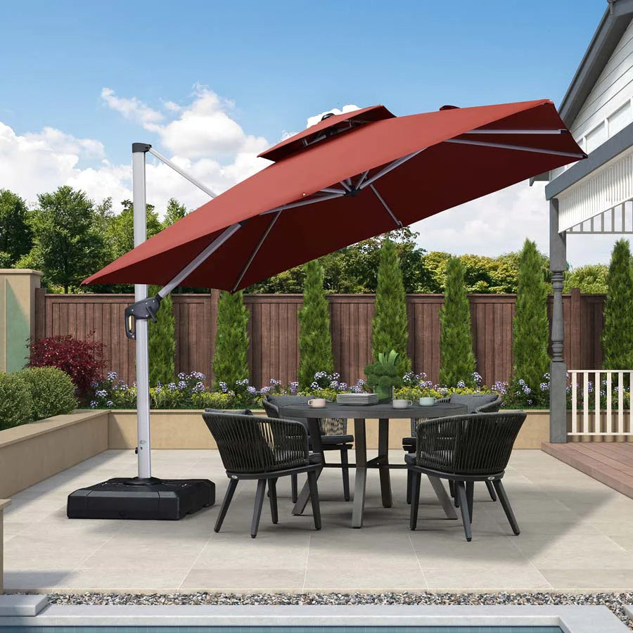 PURPLE LEAF Parasol Déporté Inclinable, Parasol De Jardin Exterieur Toit à Double Rotatif 360°,Parasol Terrasse Exterieur Luxueux