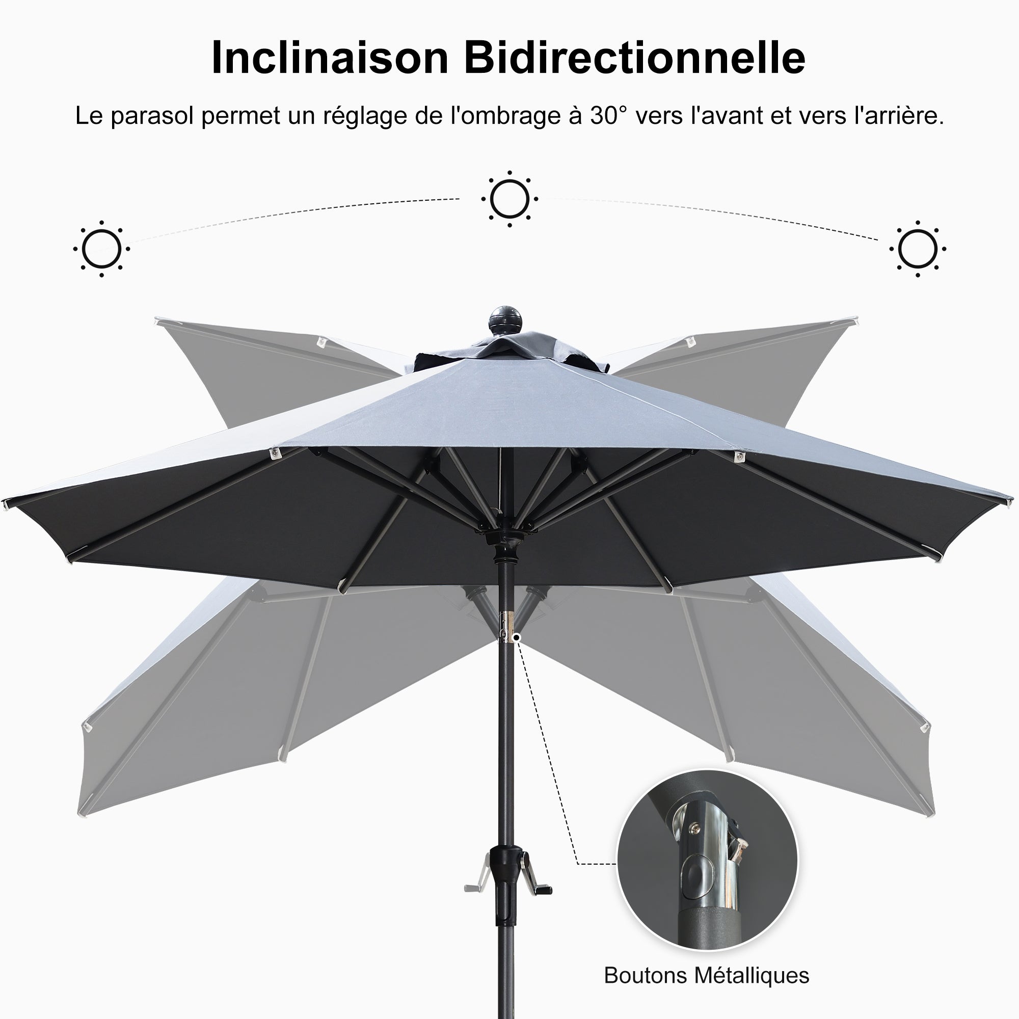 PURPLE LEAF Parasol inclinable en aluminium à mât droit, Carré, Rectangulaire et Rond