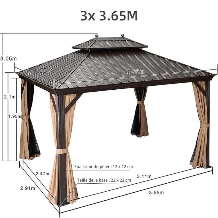 PURPLE LEAF Tonnelle De Jardin Tonnelle Pergola Aluminum Avec Moustiquaire Et Rideaux Pavillon De Jardin à Double Toit Acier Galvanisé, Bronze