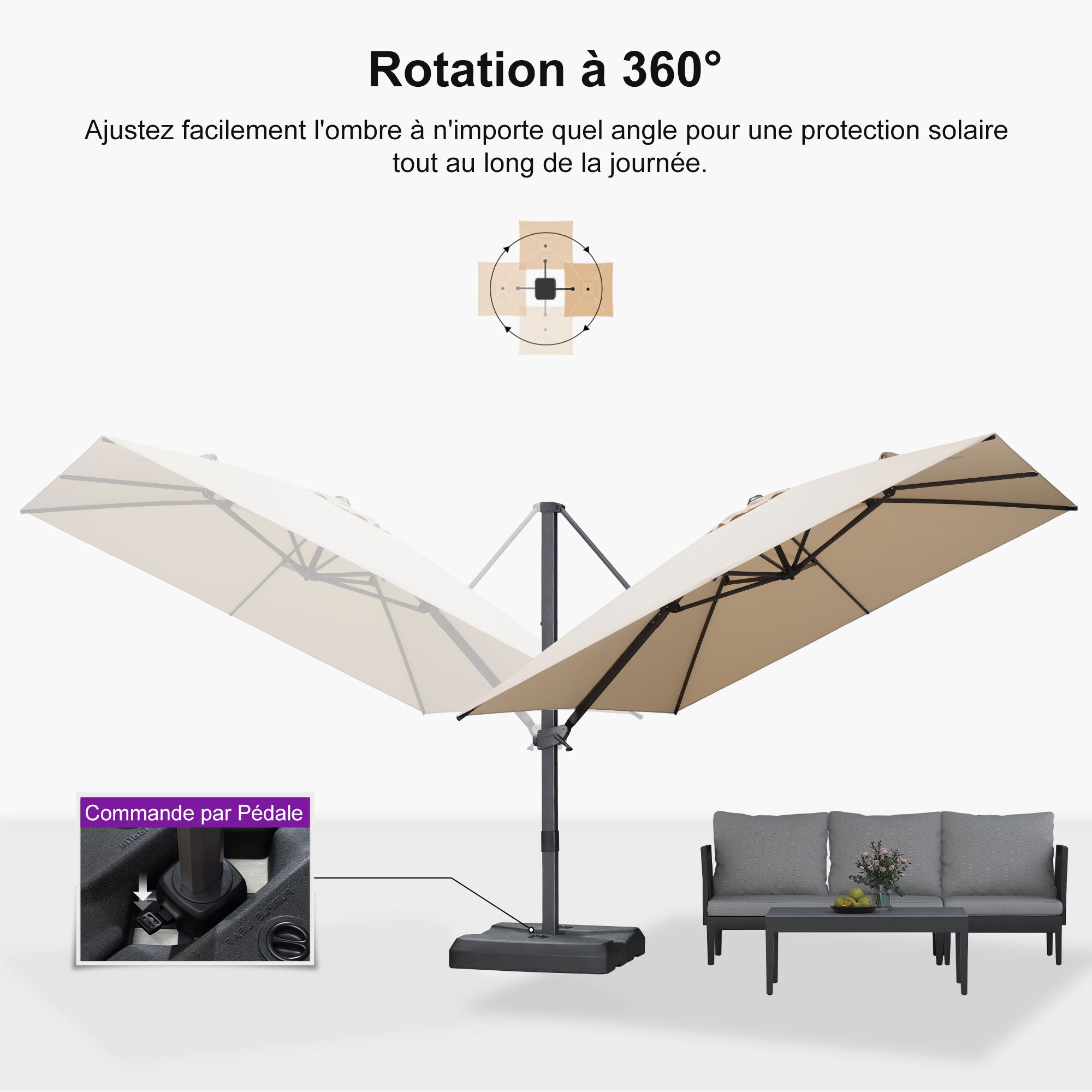 PURPLE LEAF Parasol déporté à inclinaison progressive - Parasol de Terrasse Abordable