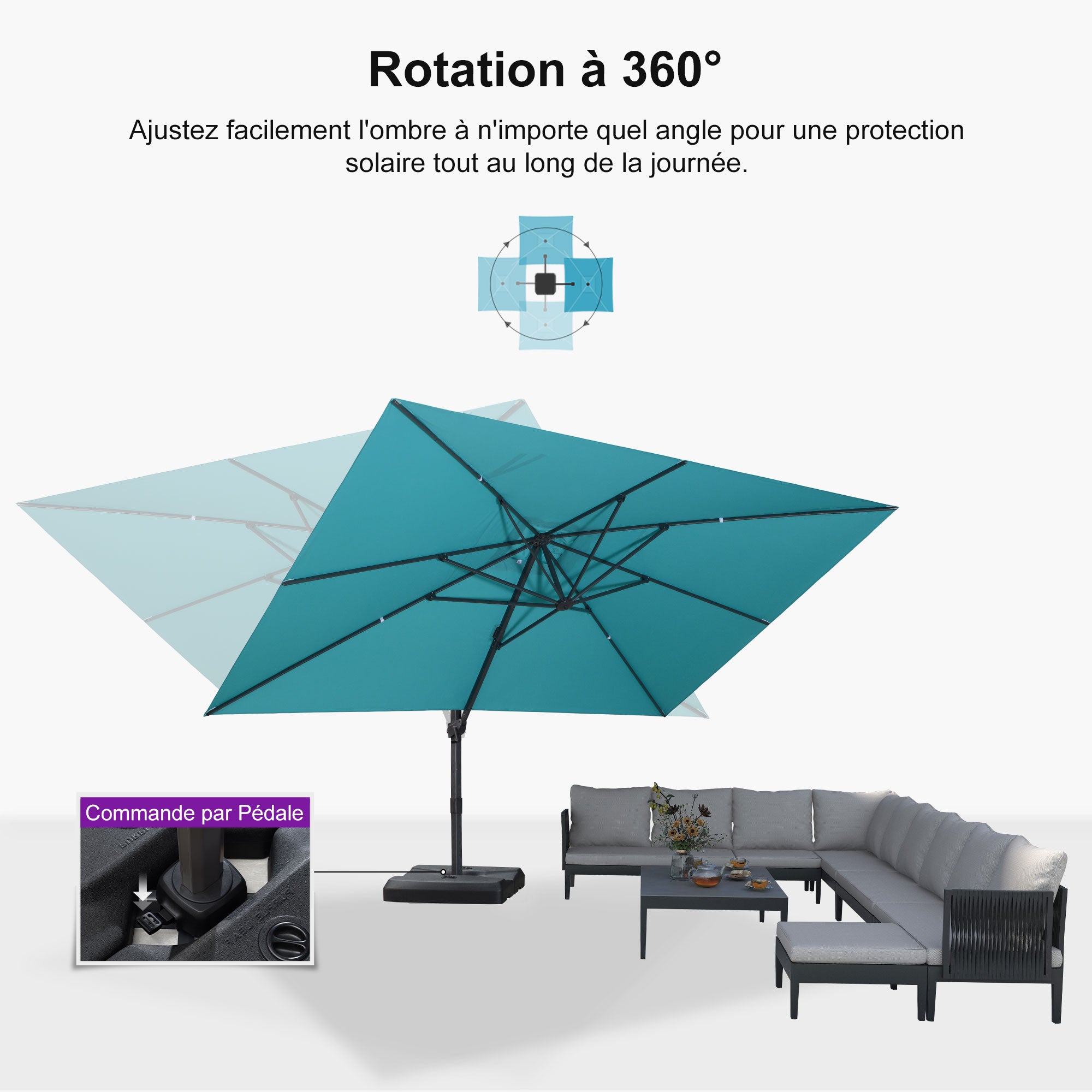 PURPLE LEAF Parasol déporté à inclinaison progressive - Parasol de Terrasse Abordable