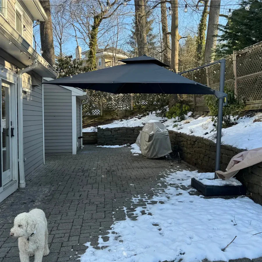 PURPLE LEAF Parasol Déporté avec Cadre Anthracite Inclinable à Rotation 360° avec Manivelle Parasol de Jardin Carré Rectangle