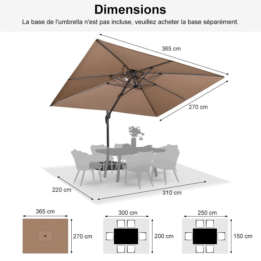 PURPLE LEAF Parasol Déporté avec Cadre Anthracite Inclinable à Rotation 360° avec Manivelle Parasol de Jardin Carré Rectangle