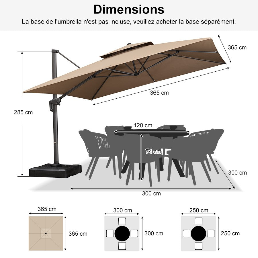 PURPLE LEAF Parasol Déporté avec Cadre Anthracite Inclinable à Rotation 360° avec Manivelle Parasol de Jardin Carré Rectangle
