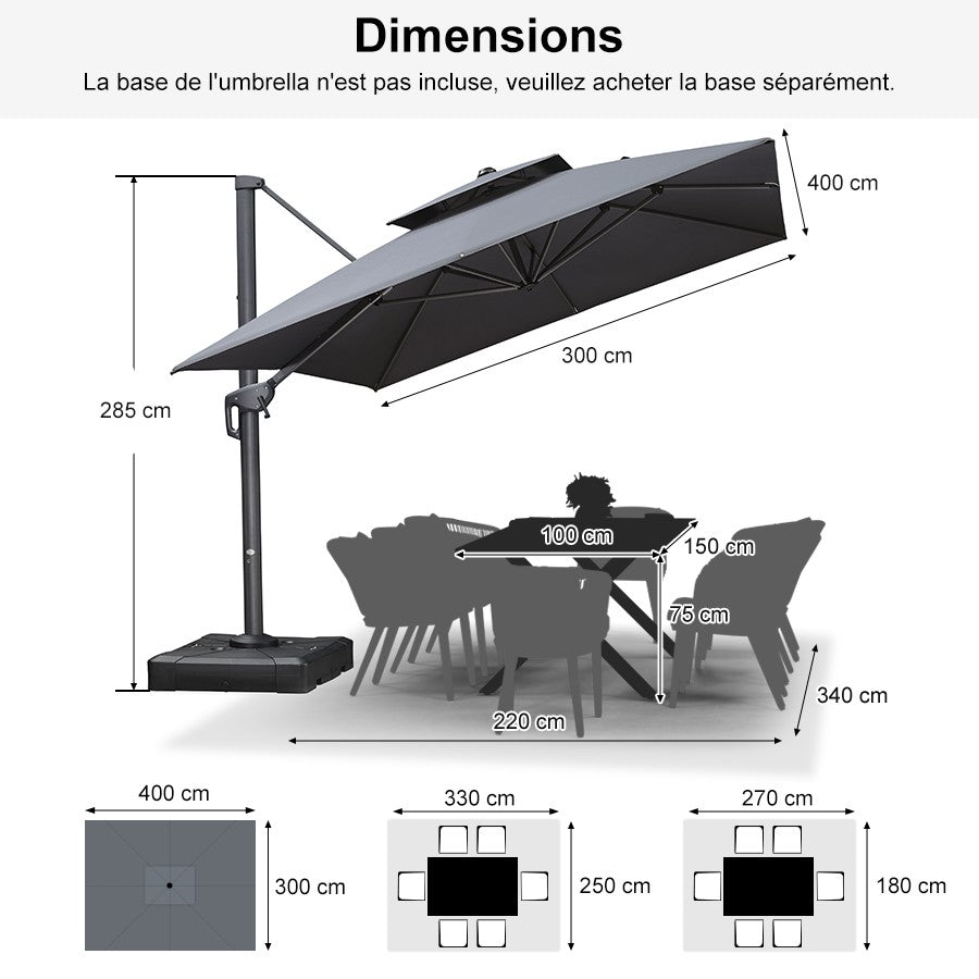 PURPLE LEAF Parasol Déporté avec Cadre Anthracite Inclinable à Rotation 360° avec Manivelle Parasol de Jardin Carré Rectangle