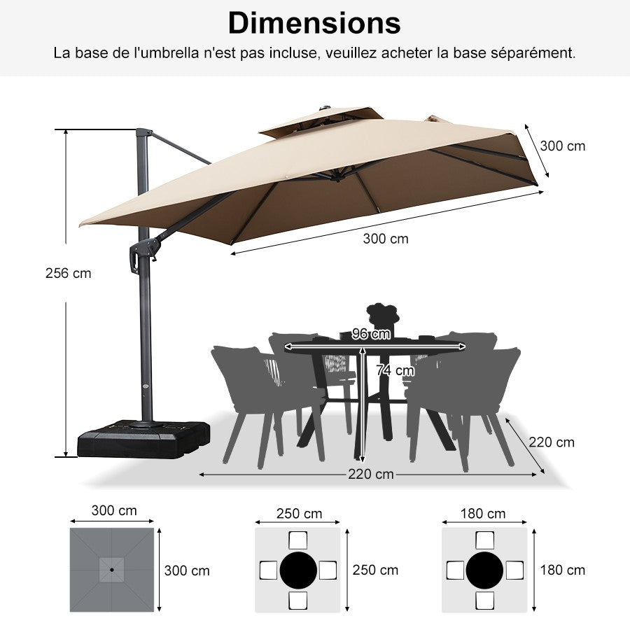 PURPLE LEAF Parasol Déporté avec Cadre Anthracite Inclinable à Rotation 360° avec Manivelle Parasol de Jardin Carré Rectangle