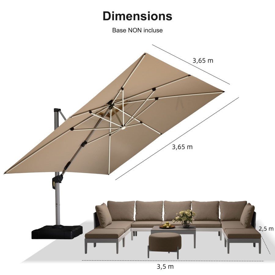 PURPLE LEAF Parasol De Jardin Extérieur avec LED Parasol Déporté Toit à Double Rotatif 360° Parasol Excentré Inclinable Parasol Terrasse Extérieur