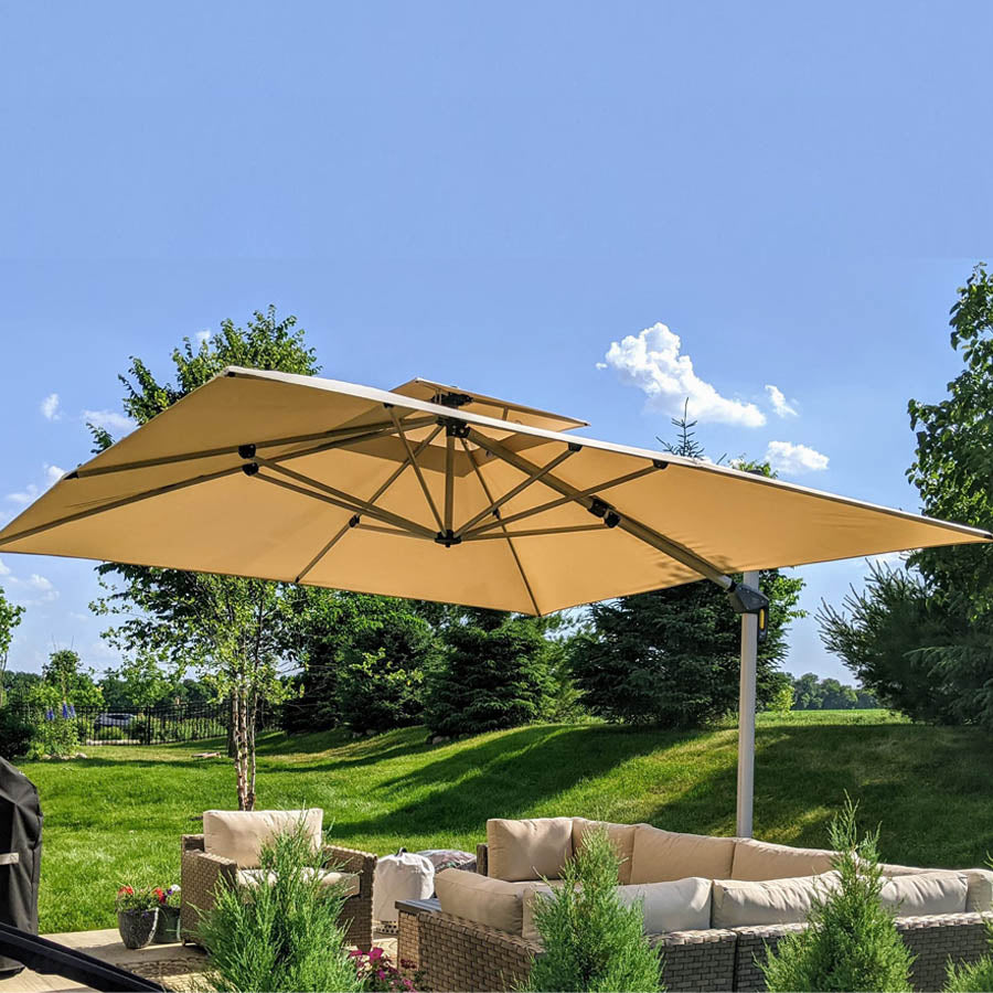 PURPLE LEAF Parasol Déporté Inclinable, Parasol De Jardin Exterieur Toit à Double Rotatif 360°,Parasol Terrasse Exterieur Luxueux