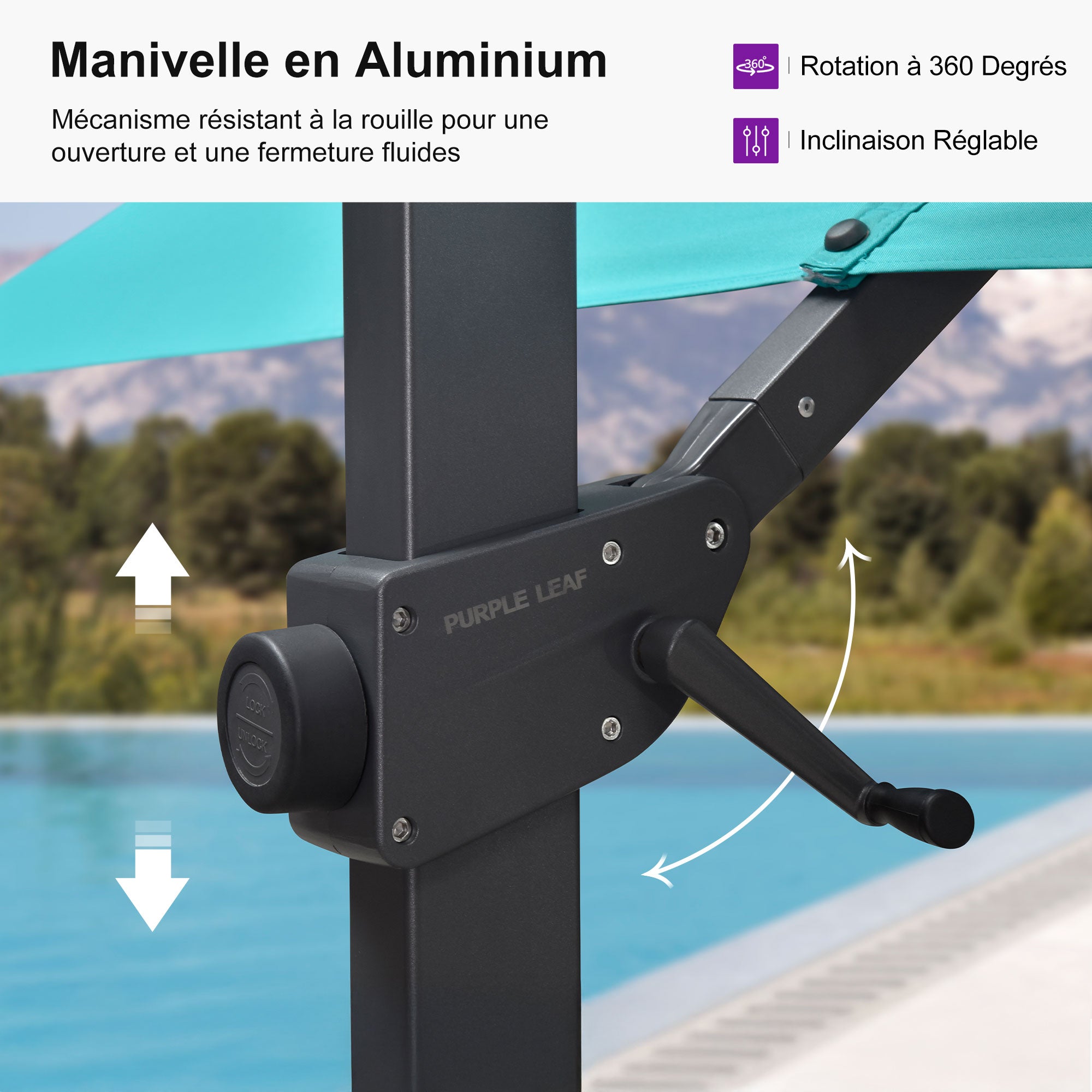 PURPLE LEAF Parasol déporté à inclinaison progressive - Parasol de Terrasse Abordable