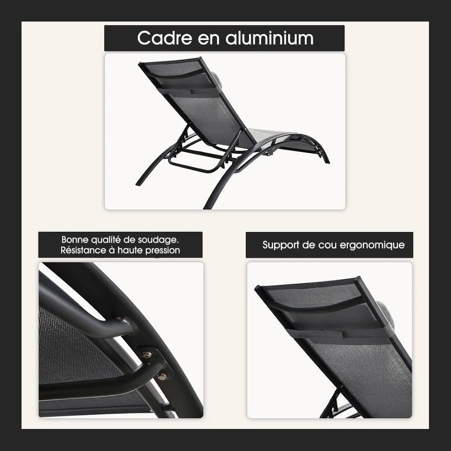 PURPLE LEAF Patio Chaise longue Ensemble de 3 Chaise longue d'extérieur Plage Piscine Bain de soleil Chaise longue inclinable, Table d'appoint incluse