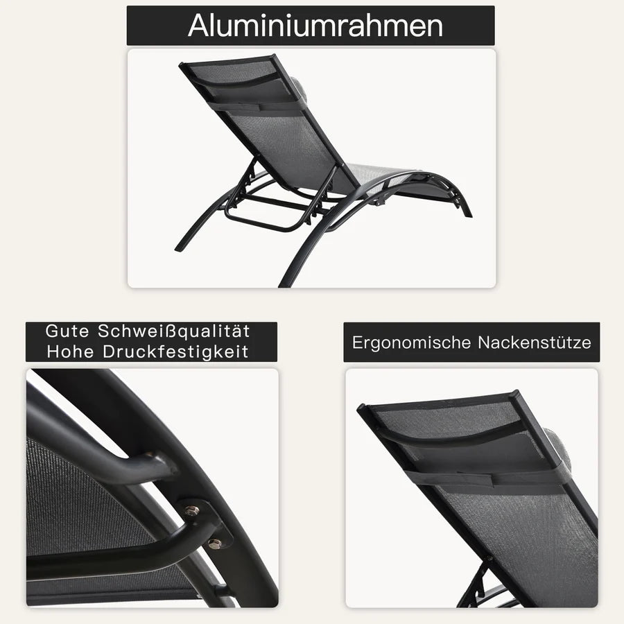 PURPLE LEAF Patio Chaise longue Ensemble de 3 Chaise longue d'extérieur Plage Piscine Bain de soleil Chaise longue inclinable, Table d'appoint incluse