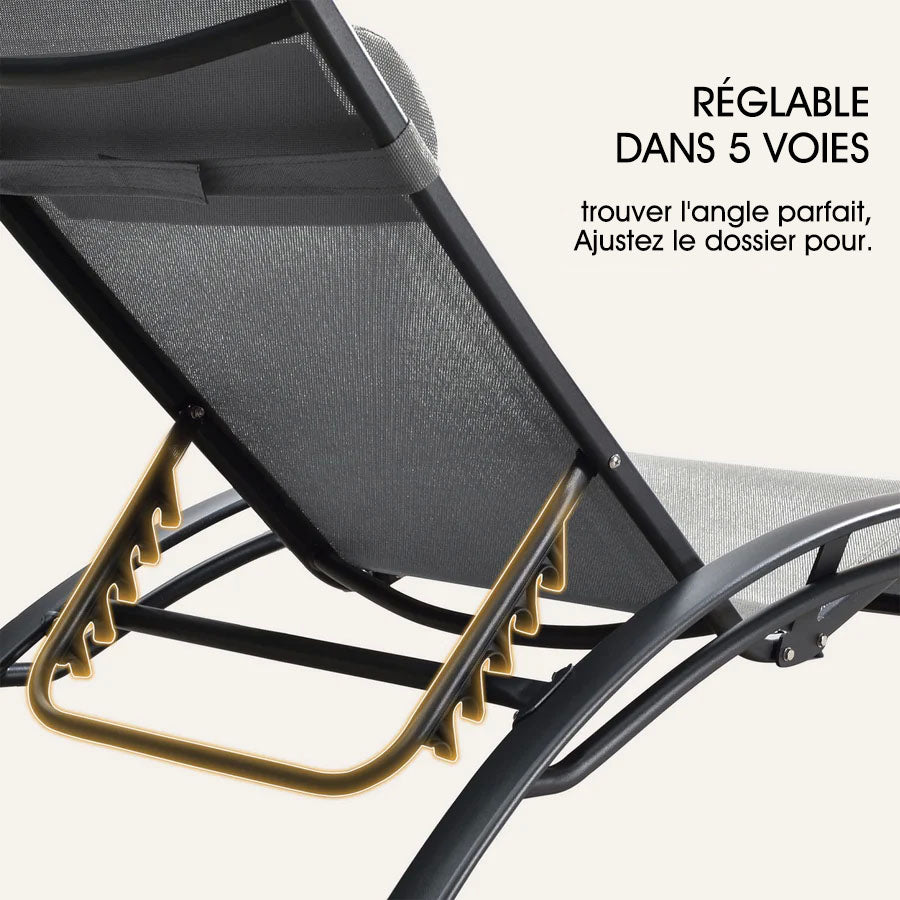 PURPLE LEAF Patio Chaise longue Ensemble de 3 Chaise longue d'extérieur Plage Piscine Bain de soleil Chaise longue inclinable, Table d'appoint incluse