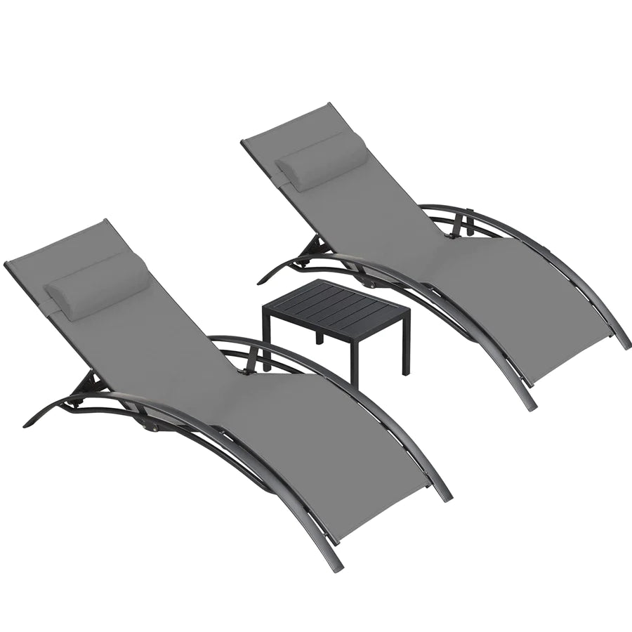 PURPLE LEAF Patio Chaise longue Ensemble de 3 Chaise longue d'extérieur Plage Piscine Bain de soleil Chaise longue inclinable, Table d'appoint incluse