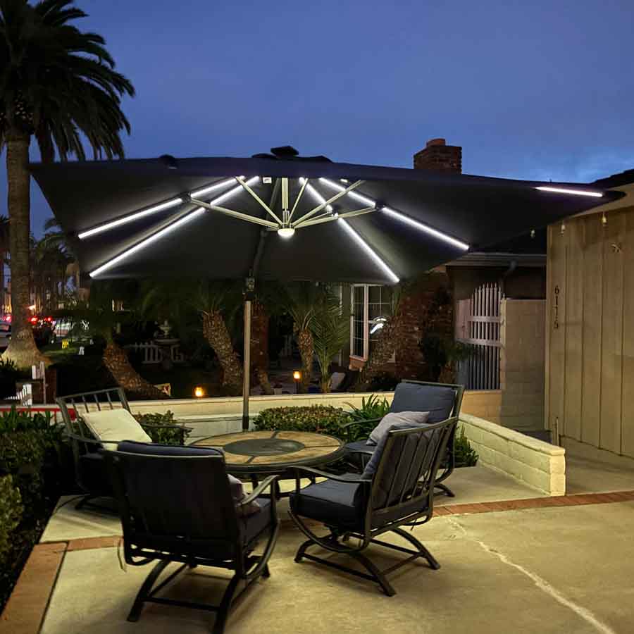 PURPLE LEAF Parasol Déporté avec LED Solaire 3 x 3 m Carré Inclinable avec socle