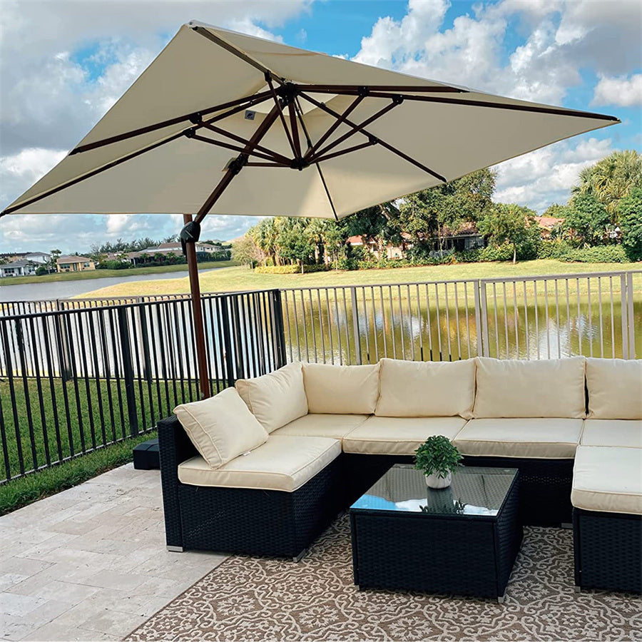 PURPLE LEAF Parasol Rectangulaire Grain de Bois en Aluminium Parasol De Jardin Extérieur Toit à Double Rotatif 360°