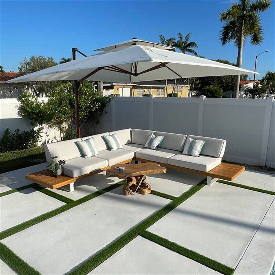 PURPLE LEAF Parasol Déporté Inclinable Grain de Bois en Aluminium Parasol De Jardin Extérieur Toit à Double Rotatif 360°