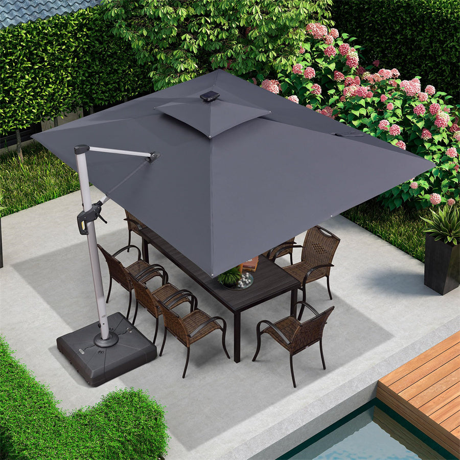 PURPLE LEAF Parasol De Jardin Exterieur Rectangulaire avec LED Parasol Déporté Toit à Double Rotatif 360° Parasol Excentré Inclinable Parasol Terrasse Exterieur