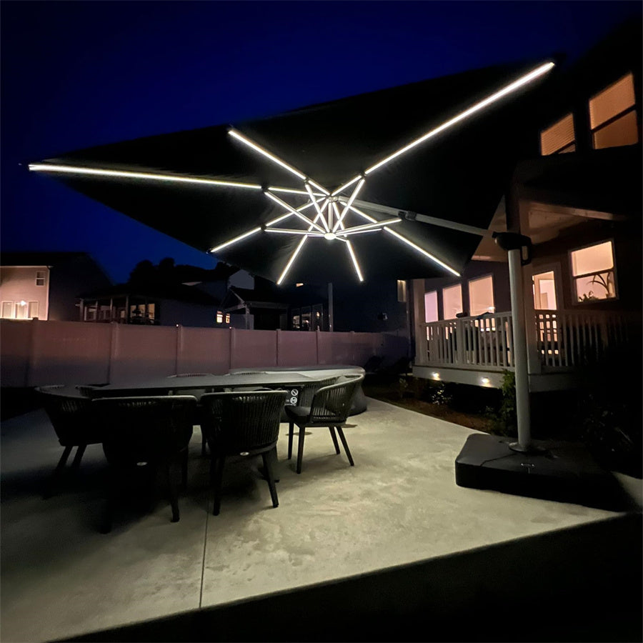 PURPLE LEAF Parasol De Jardin Exterieur Rectangulaire avec LED Parasol Déporté Toit à Double Rotatif 360° Parasol Excentré Inclinable Parasol Terrasse Exterieur