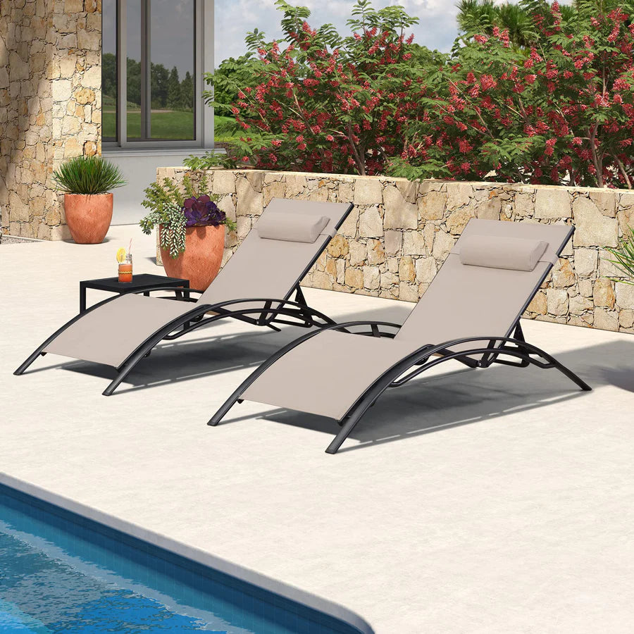 PURPLE LEAF Patio Chaise longue Ensemble de 3 Chaise longue d'extérieur Plage Piscine Bain de soleil Chaise longue inclinable, Table d'appoint incluse