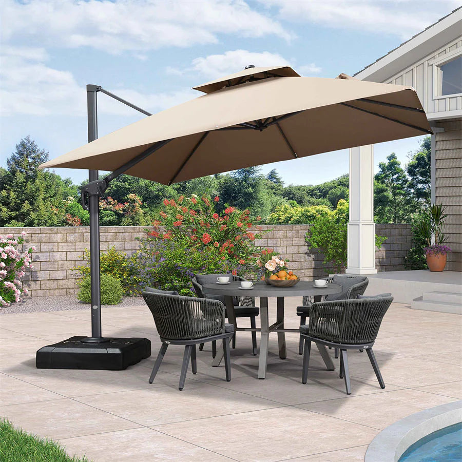 PURPLE LEAF Parasol Déporté avec Cadre Anthracite Inclinable à Rotation 360° avec Manivelle Parasol de Jardin Carré Rectangle