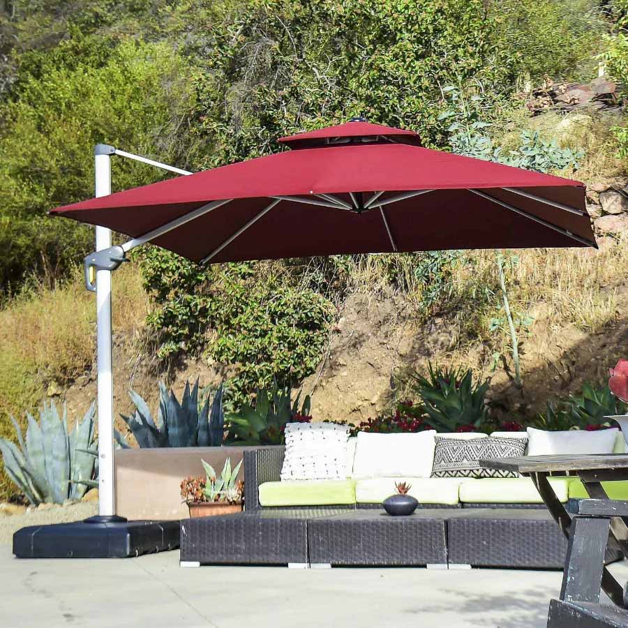 PURPLE LEAF Parasol Déporté Inclinable, Parasol De Jardin Exterieur Toit à Double Rotatif 360°,Parasol Terrasse Exterieur Luxueux