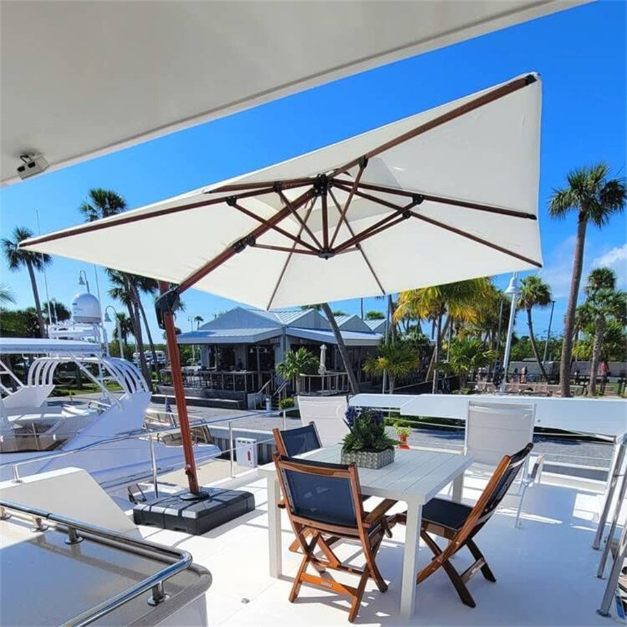 PURPLE LEAF Parasol Déporté Inclinable Grain de Bois en Aluminium Parasol De Jardin Extérieur Toit à Double Rotatif 360°