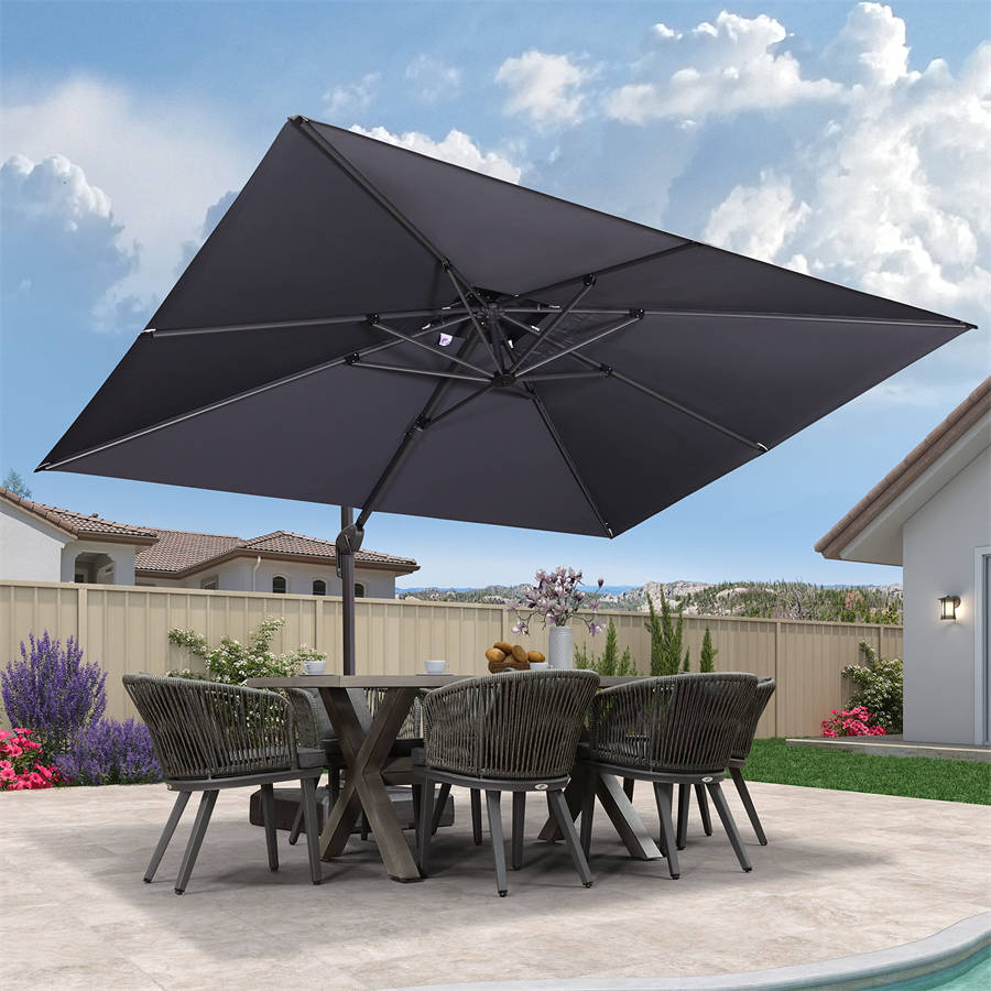 PURPLE LEAF Parasol Déporté avec Cadre Anthracite Inclinable à Rotation 360° avec Manivelle Parasol de Jardin Carré Rectangle