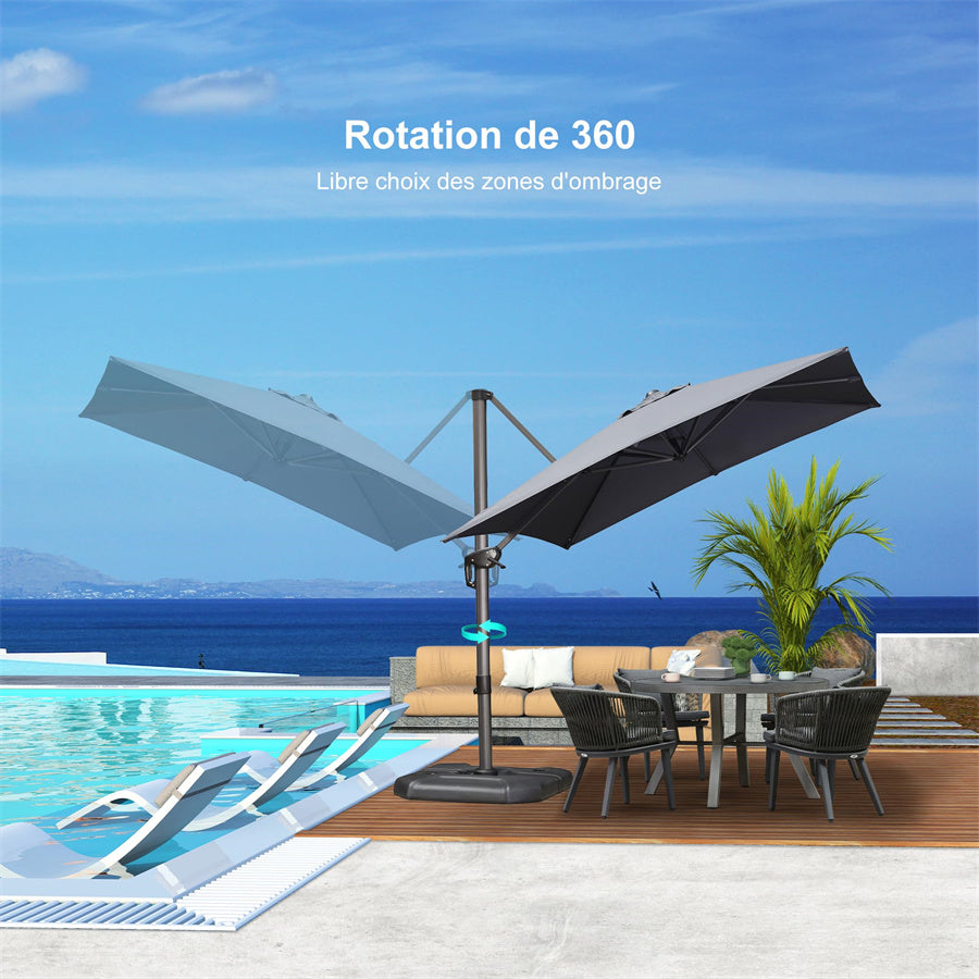 PURPLE LEAF Parasol De Jardin Exterieur Parasol Déporté Rotatif 360°, Parasol Excentré Inclinable, Parasol Suspendu Balcon