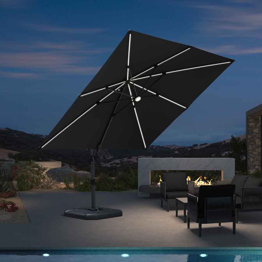 PURPLE LEAF Parasol Déporté avec LED Solaire 3 x 3 m Carré Inclinable avec socle