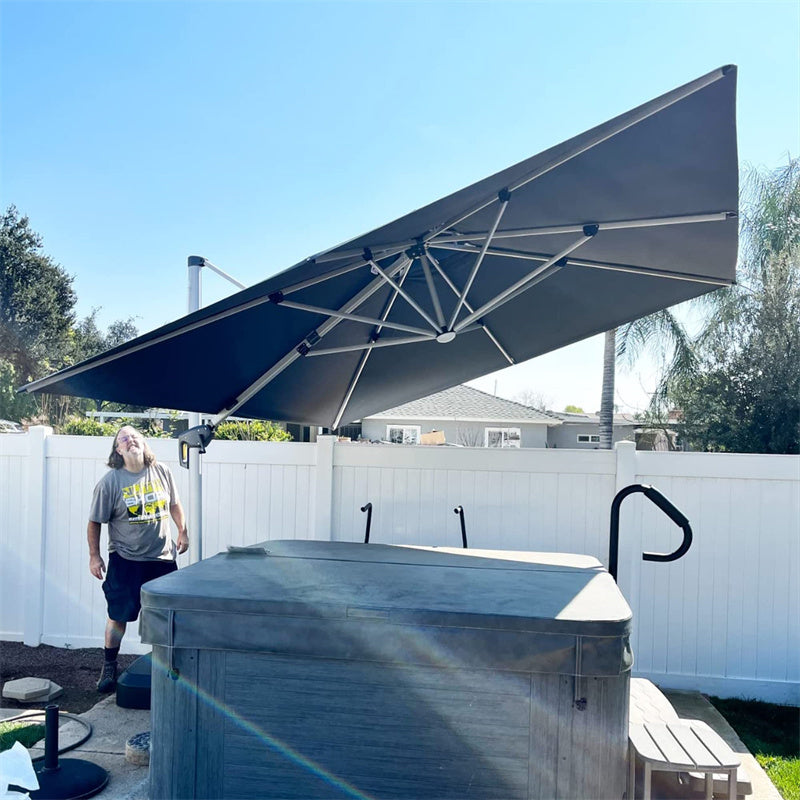 PURPLE LEAF Parasol Déporté Inclinable, Parasol De Jardin Exterieur Toit à Double Rotatif 360°,Parasol Terrasse Exterieur Luxueux