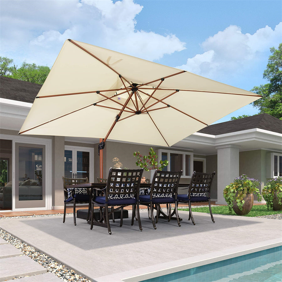 PURPLE LEAF Parasol Rectangulaire Grain de Bois en Aluminium Parasol De Jardin Extérieur Toit à Double Rotatif 360°
