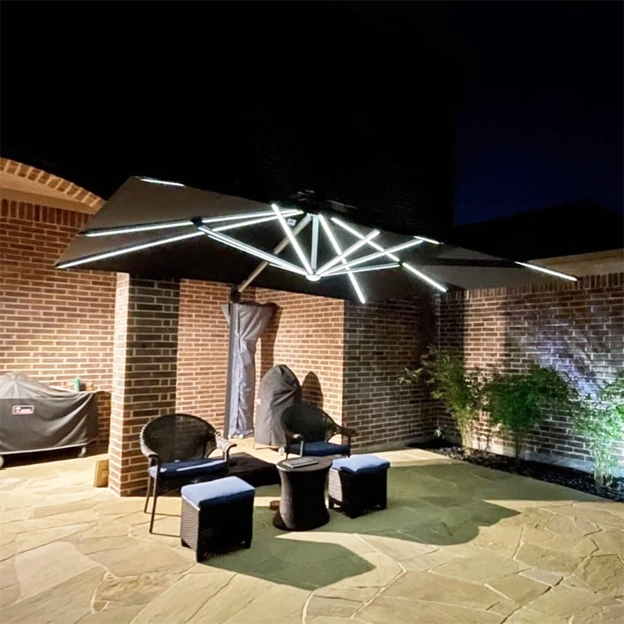 PURPLE LEAF Parasol De Jardin Extérieur avec LED Parasol Déporté Toit à Double Rotatif 360° Parasol Excentré Inclinable Parasol Terrasse Extérieur