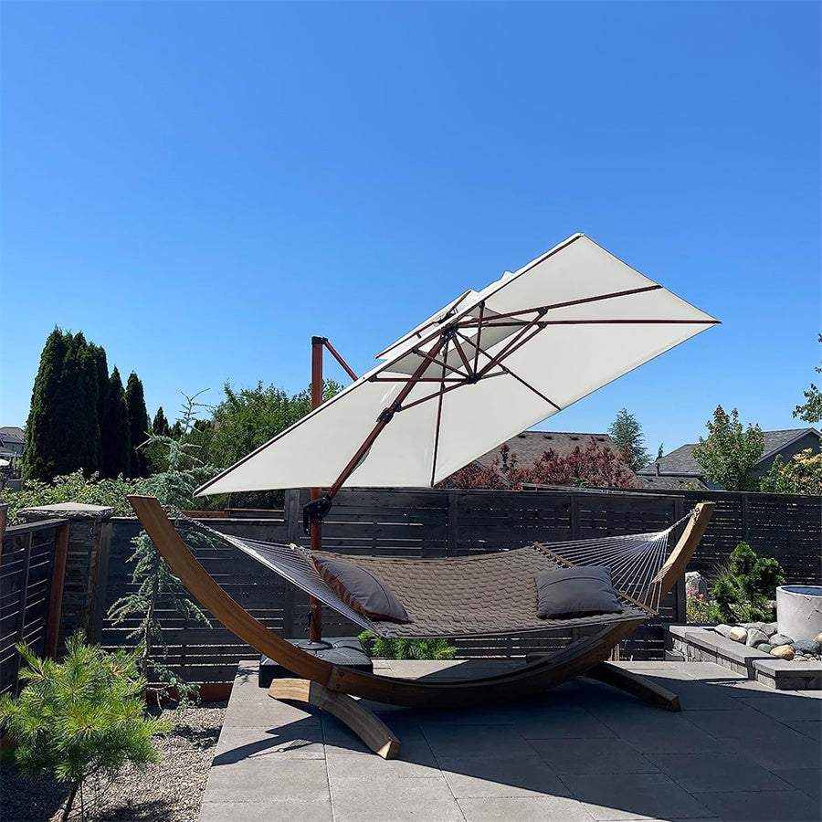 PURPLE LEAF Parasol Déporté Inclinable Grain de Bois en Aluminium Parasol De Jardin Extérieur Toit à Double Rotatif 360°