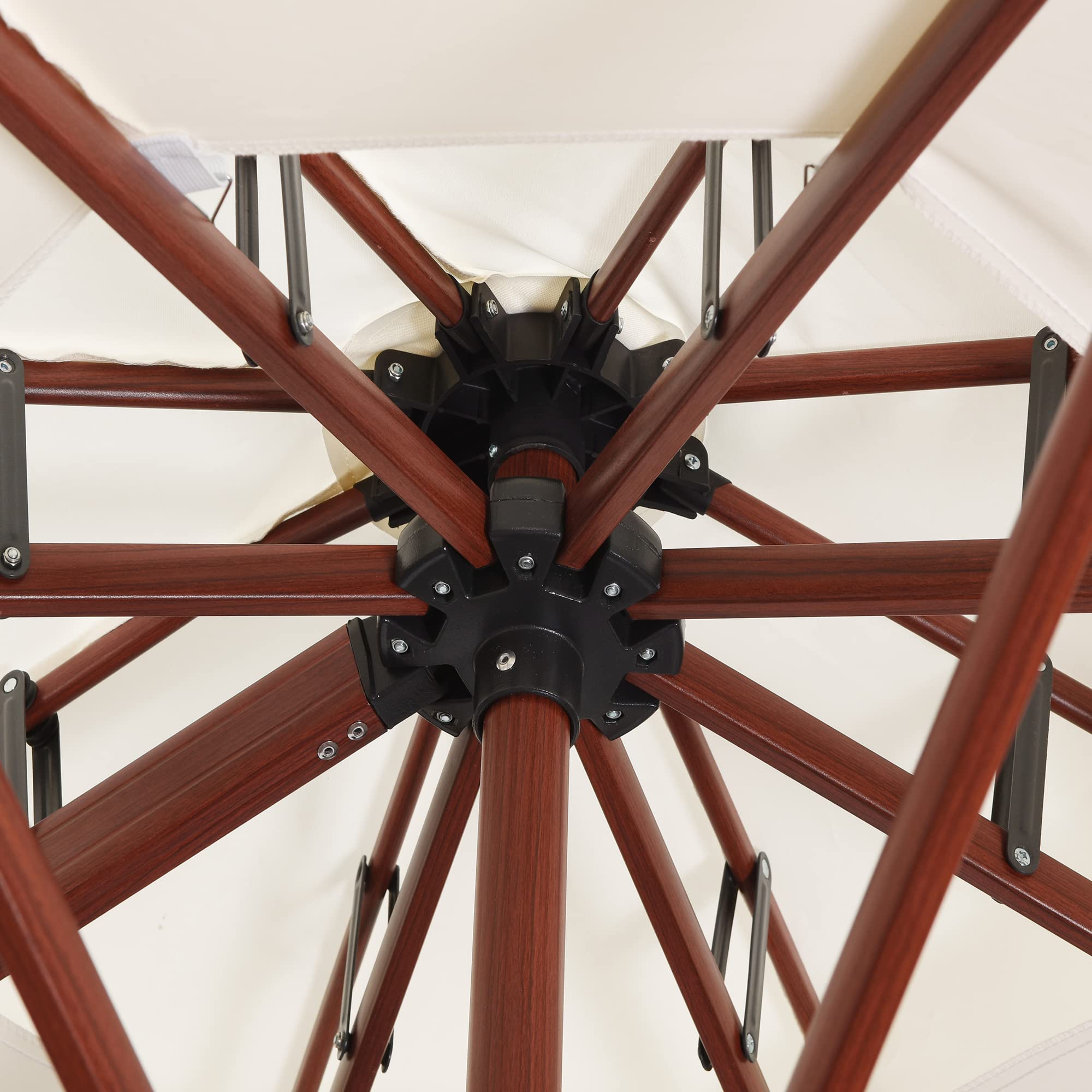 PURPLE LEAF Parasol Déporté Rond Grain de Bois en Aluminium Parasol De Jardin Extérieur Toit à Double Rotatif 360°