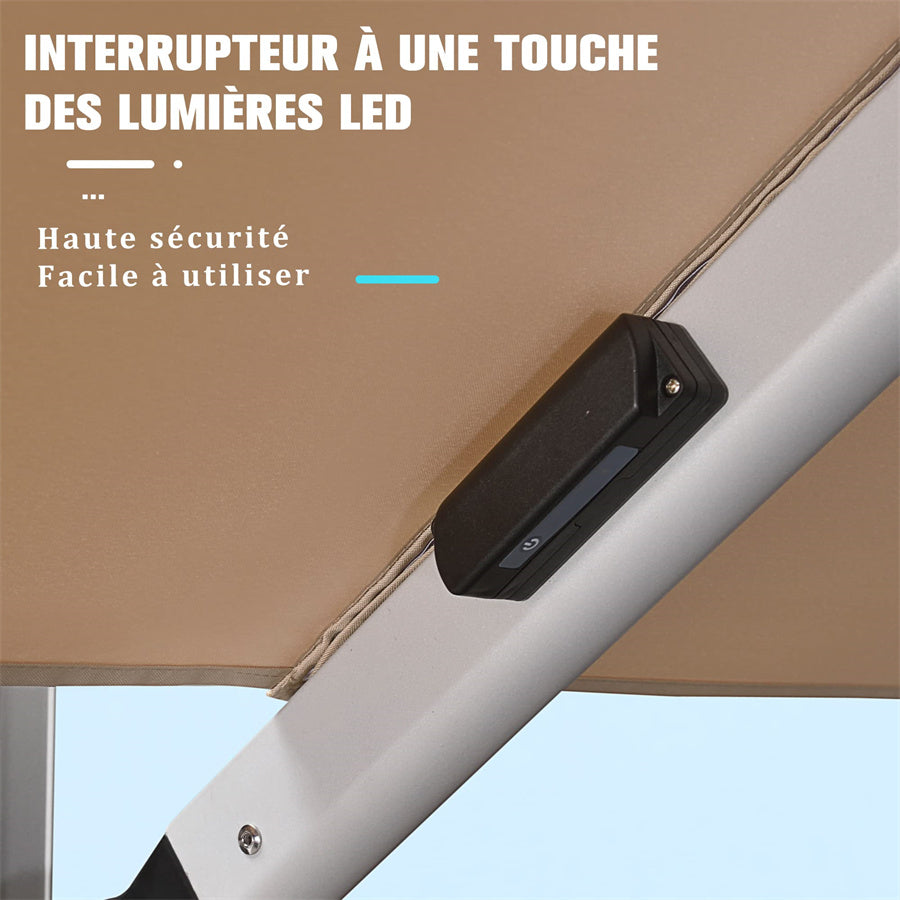 PURPLE LEAF Parasol De Jardin Exterieur Rectangulaire avec LED Parasol Déporté Toit à Double Rotatif 360° Parasol Excentré Inclinable Parasol Terrasse Exterieur