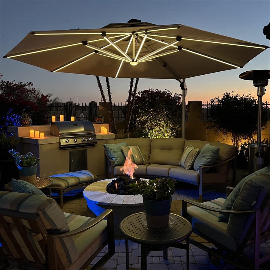 PURPLE LEAF Parasol De Jardin Extérieur Rond avec LED, Parasol Déporté avec Manivelle, Parasol Excentré Inclinable
