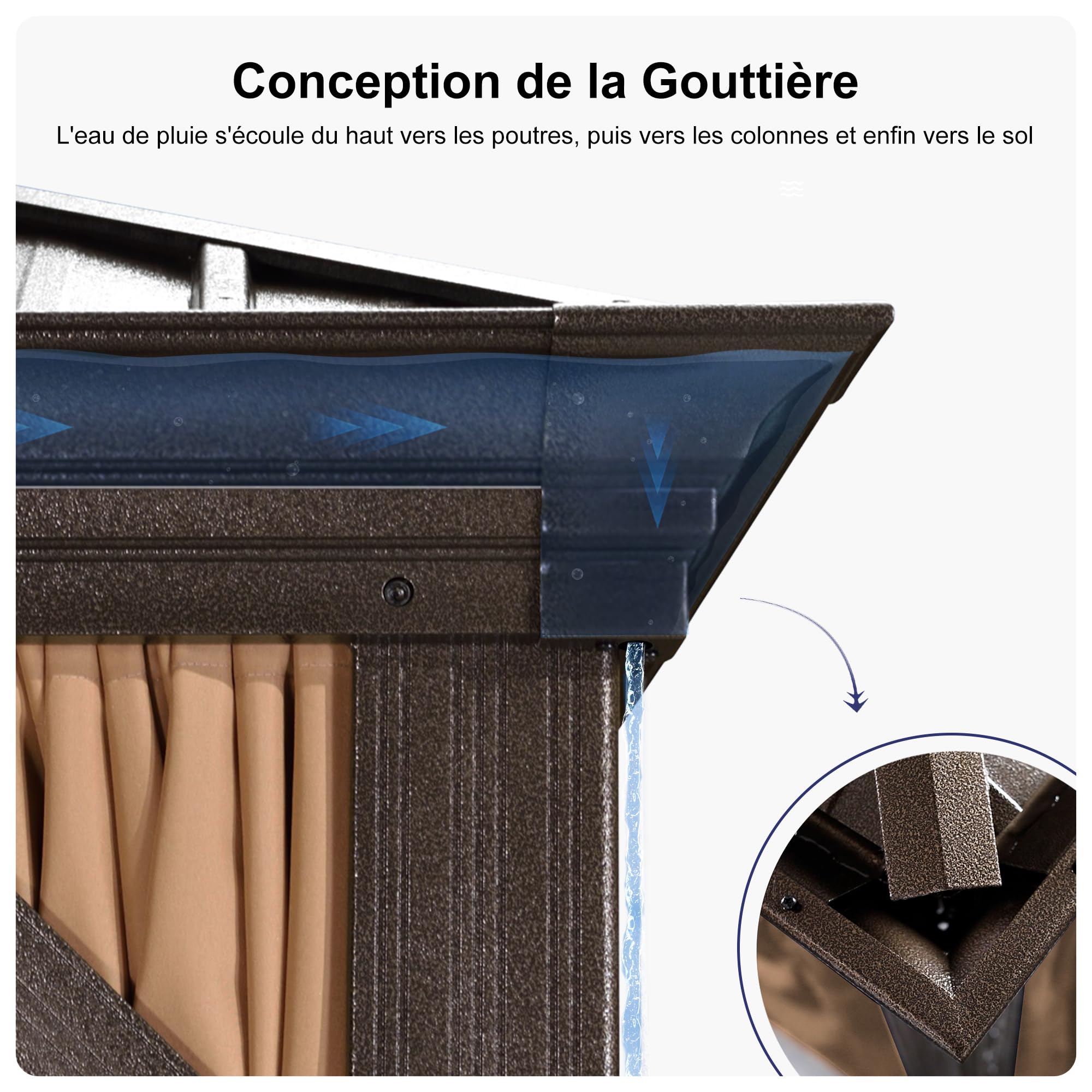 PURPLE LEAF Tonnelle De Jardin Tonnelle Pergola Aluminum Avec Moustiquaire Et Rideaux Pavillon De Jardin à Double Toit Acier Galvanisé, Bronze