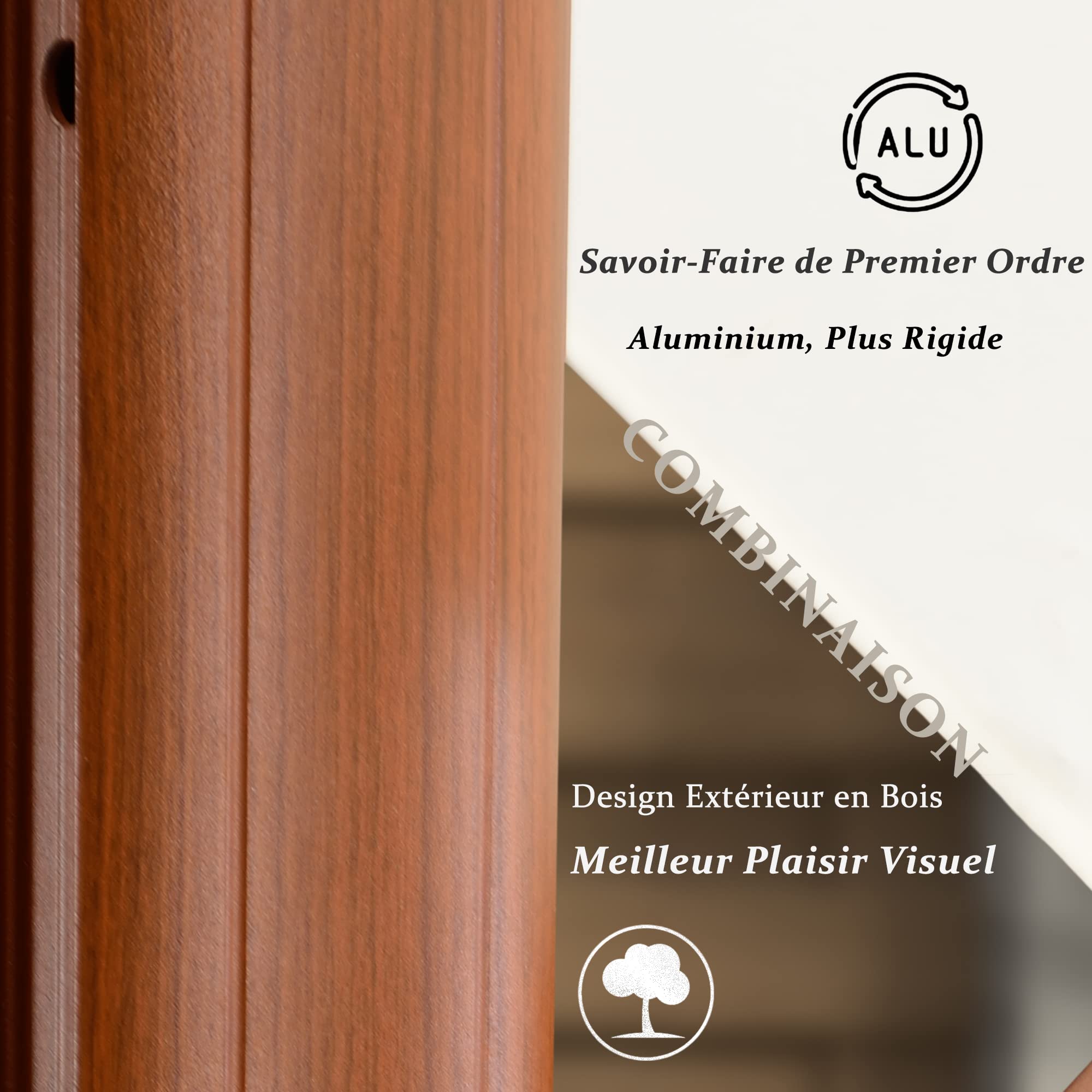 PURPLE LEAF Parasol Déporté Rond Grain de Bois en Aluminium Parasol De Jardin Extérieur Toit à Double Rotatif 360°