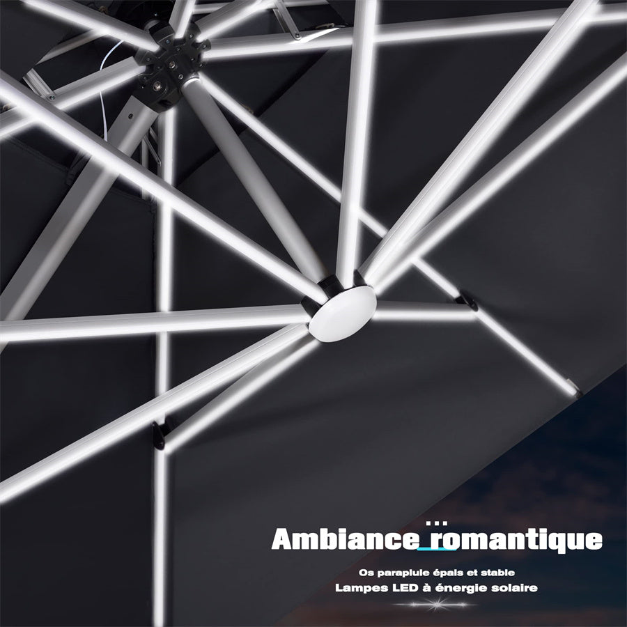 PURPLE LEAF Parasol De Jardin Extérieur avec LED Parasol Déporté Toit à Double Rotatif 360° Parasol Excentré Inclinable Parasol Terrasse Extérieur
