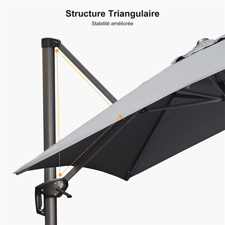 PURPLE LEAF Parasol De Jardin Exterieur Parasol Déporté Rotatif 360°, Parasol Excentré Inclinable, Parasol Suspendu Balcon