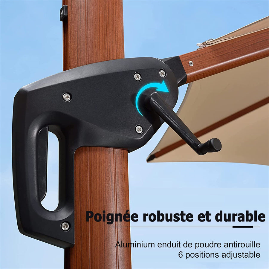 PURPLE LEAF Parasol Déporté Carré Grain de Bois en Aluminium avec socle