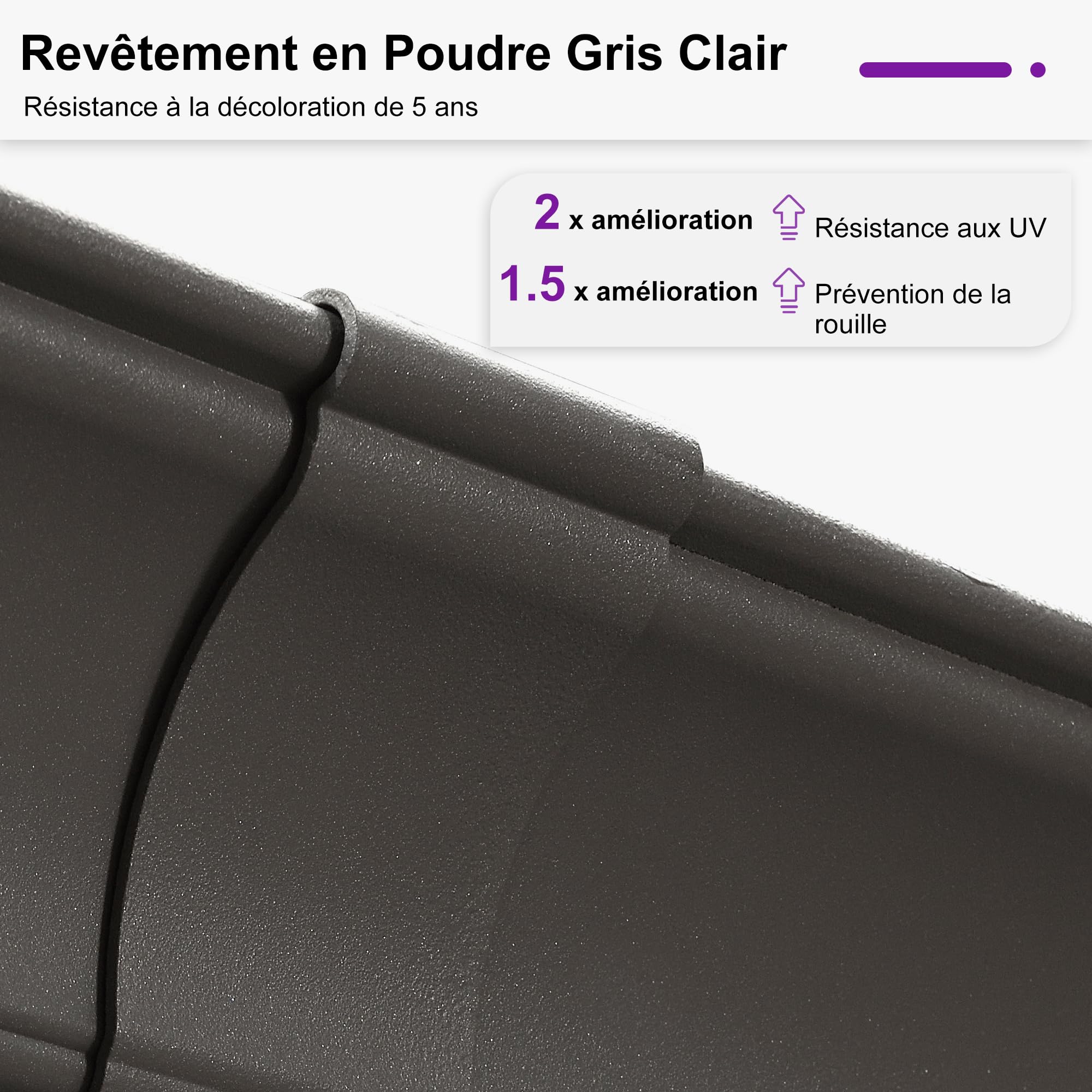PURPLE LEAF Tonnelle de Jardin Pour Terrasse, Abris de Soleil Avec Toit Rigide en Acier Galvanisé, Equipée de Rideaux, Gris Clair
