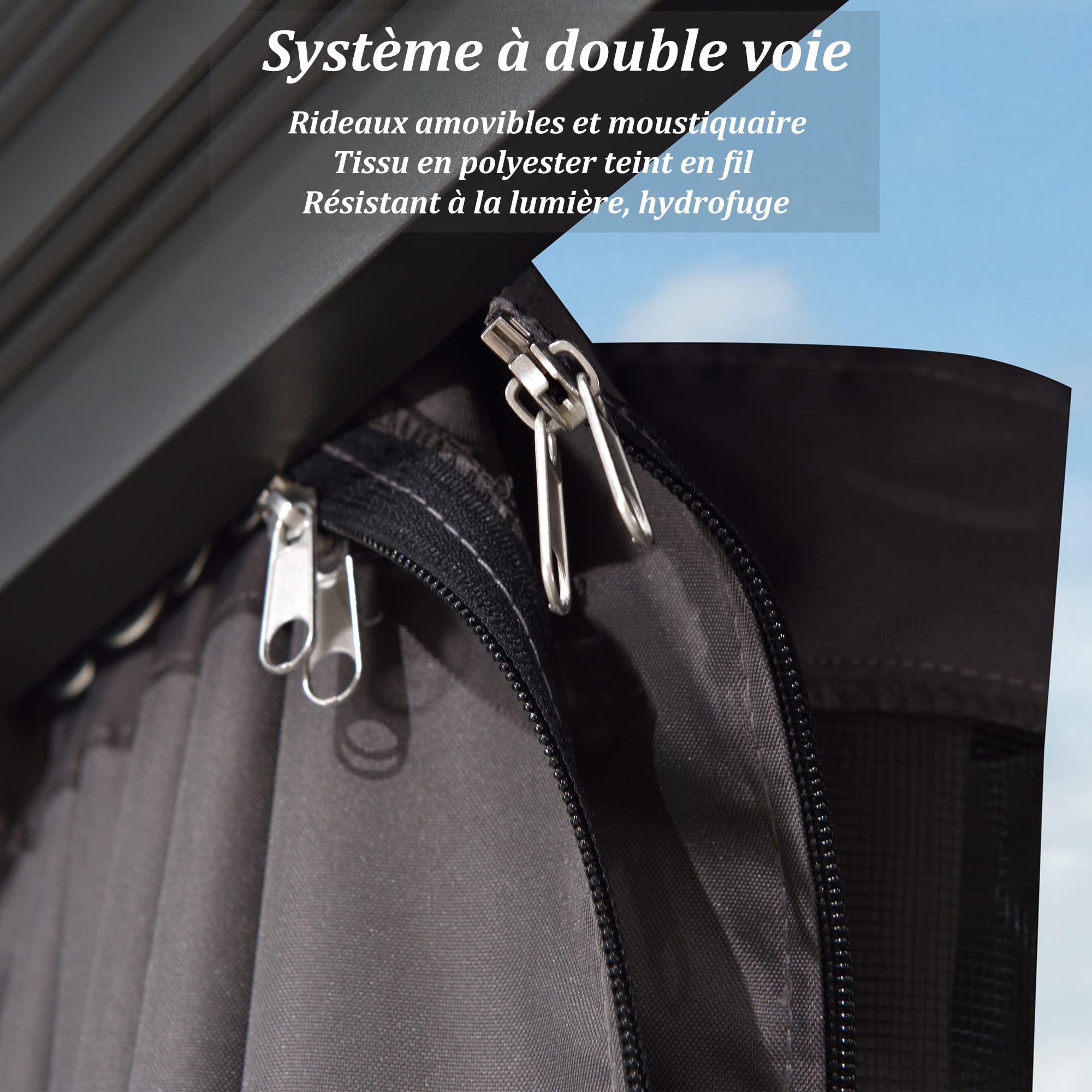 PURPLE LEAF Tonnelle De Jardin Exterieur Tonnelle Pergola Aluminum Avec Moustiquaire Et Rideaux Pavillon De Jardin à Double Toit Acier Galvanisé, Gris