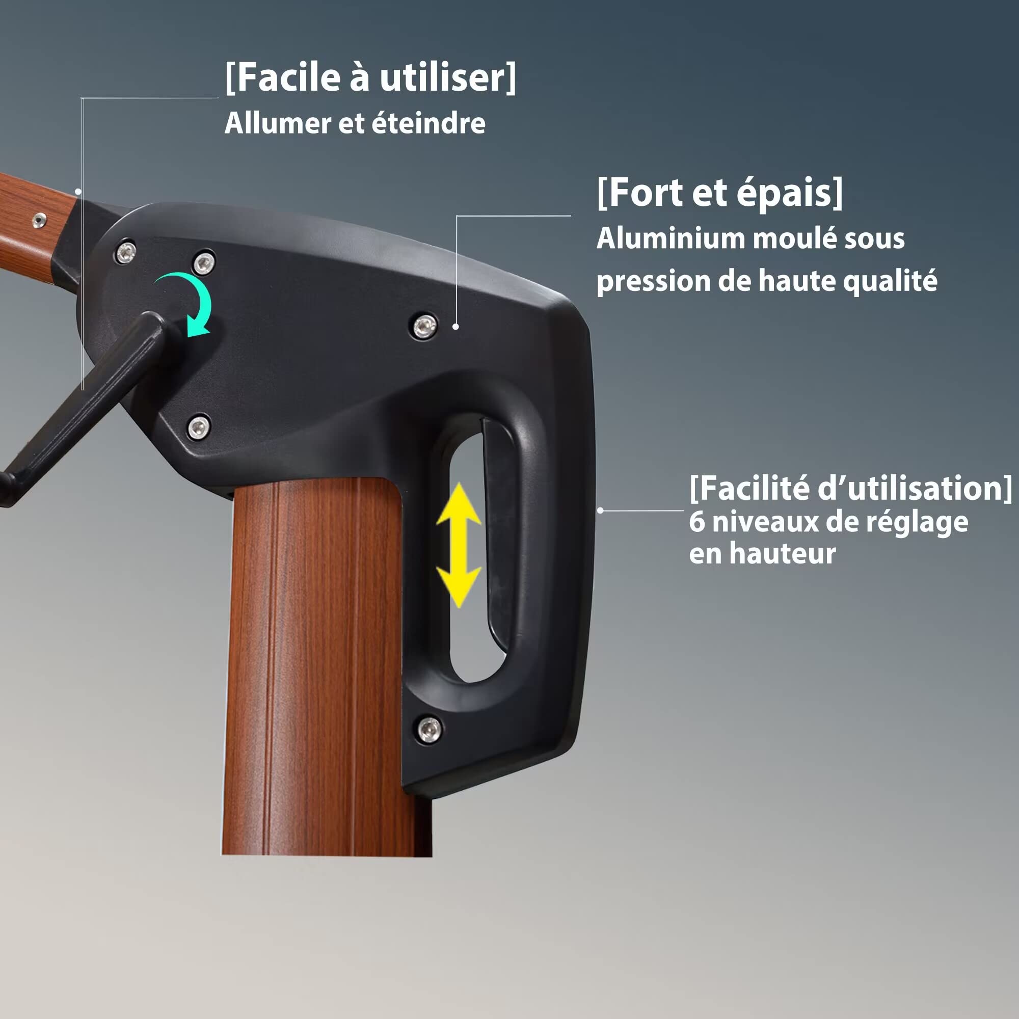 PURPLE LEAF Parasol Déporté Rond Grain de Bois en Aluminium Parasol De Jardin Extérieur Toit à Double Rotatif 360°