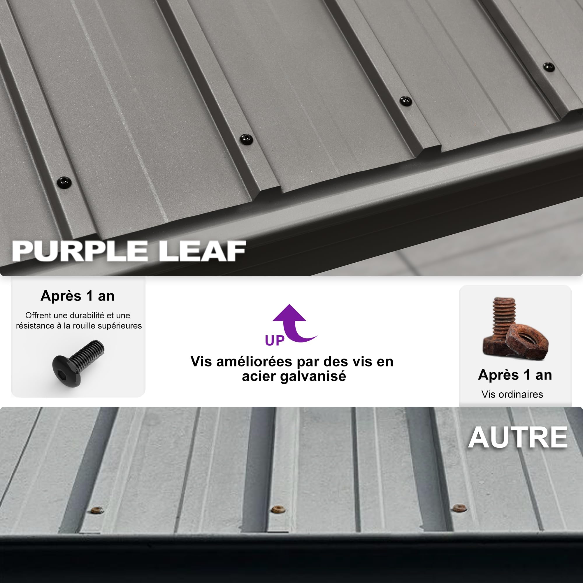 PURPLE LEAF Tonnelle de Jardin Pour Terrasse, Abris de Soleil Avec Toit Rigide en Acier Galvanisé, Equipée de Rideaux, Gris Clair