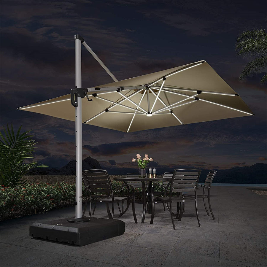 PURPLE LEAF Parasol De Jardin Exterieur Rectangulaire avec LED Parasol Déporté Toit à Double Rotatif 360° Parasol Excentré Inclinable Parasol Terrasse Exterieur