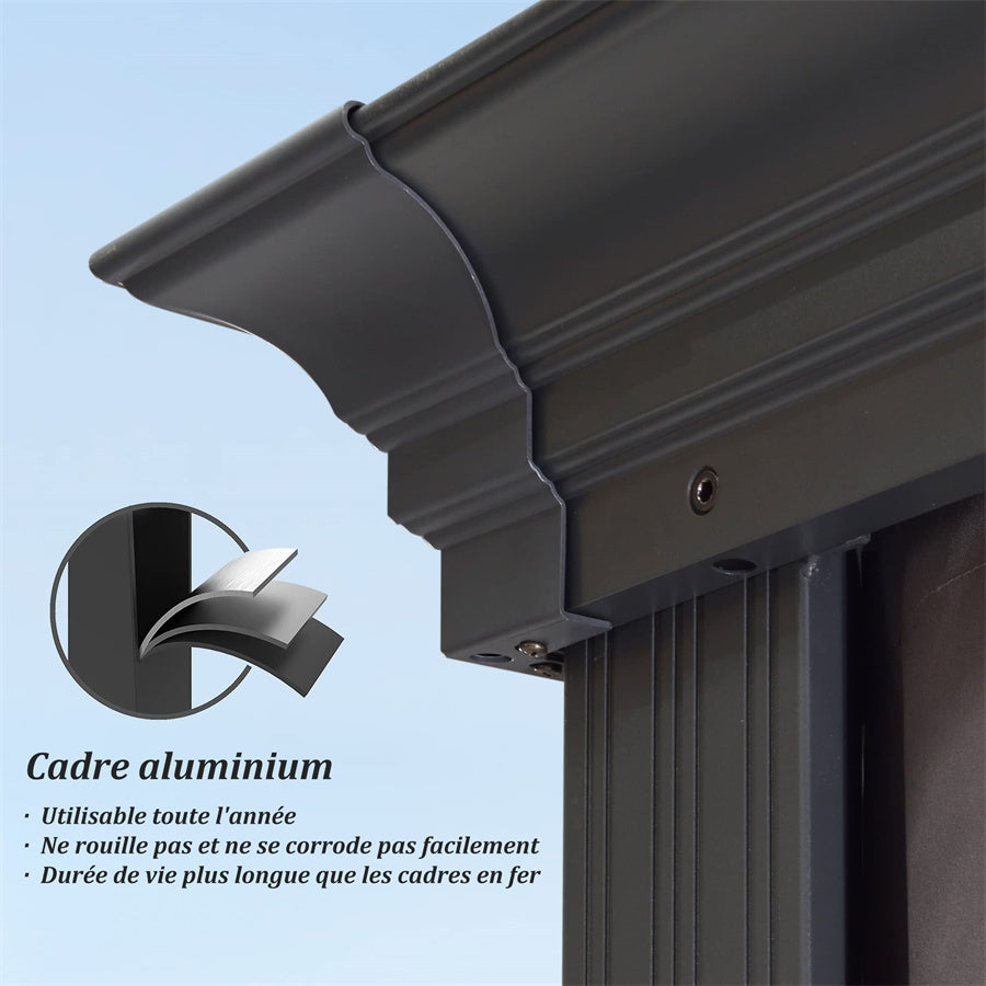 PURPLE LEAF Tonnelle De Jardin Exterieur Tonnelle Pergola Aluminum Avec Moustiquaire Et Rideaux Pavillon De Jardin à Double Toit Acier Galvanisé, Gris