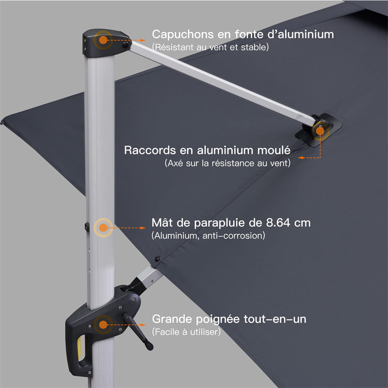 PURPLE LEAF Parasol Déporté Inclinable, Parasol De Jardin Exterieur Toit à Double Rotatif 360°,Parasol Terrasse Exterieur Luxueux