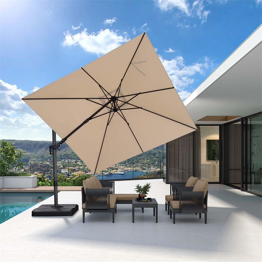 PURPLE LEAF Parasol Déporté Inclinable Gauche Droite Carré, Parasol De Jardin Extérieur avec 5 Positions réglables et Rotation à 360°, Toile Protection UV